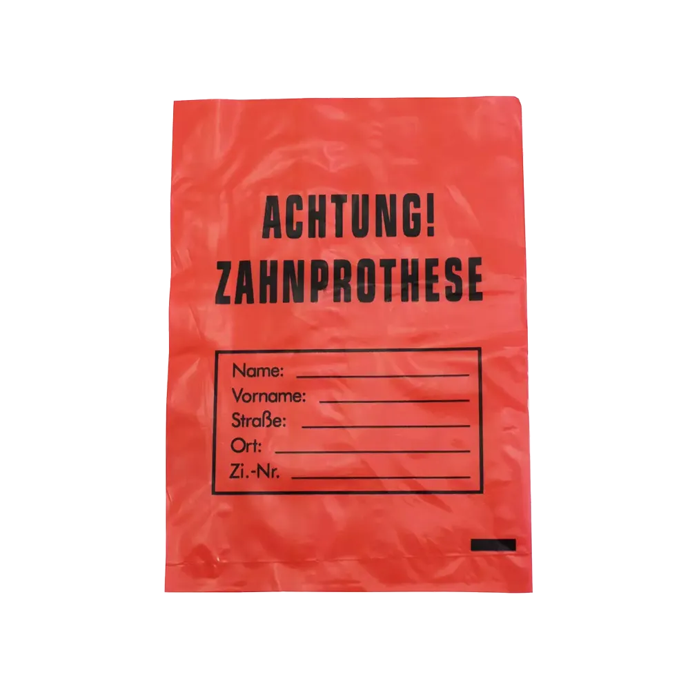 LDPE Zahnprothesenbeutel, Farbe rot, 17 x 24 cm: Beutel für Zahnprothesen als Stations- und Patientenbedarf kaufen.