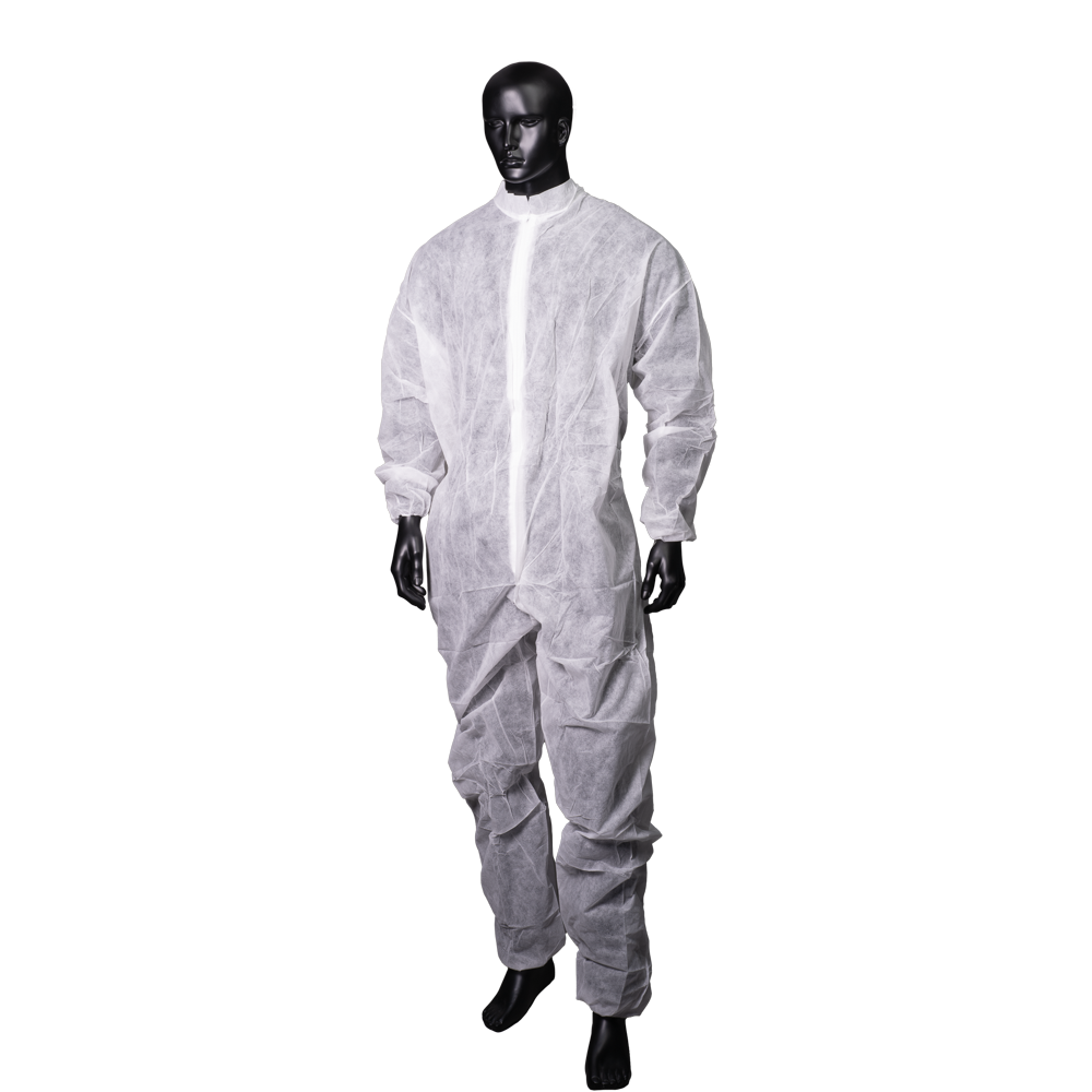 Einmal Overall, Polypropylen weiß, M, Med-Comfort: Einwegoverall mit Stehkragen und Reißverschluss als Schutzkleidung kaufen.