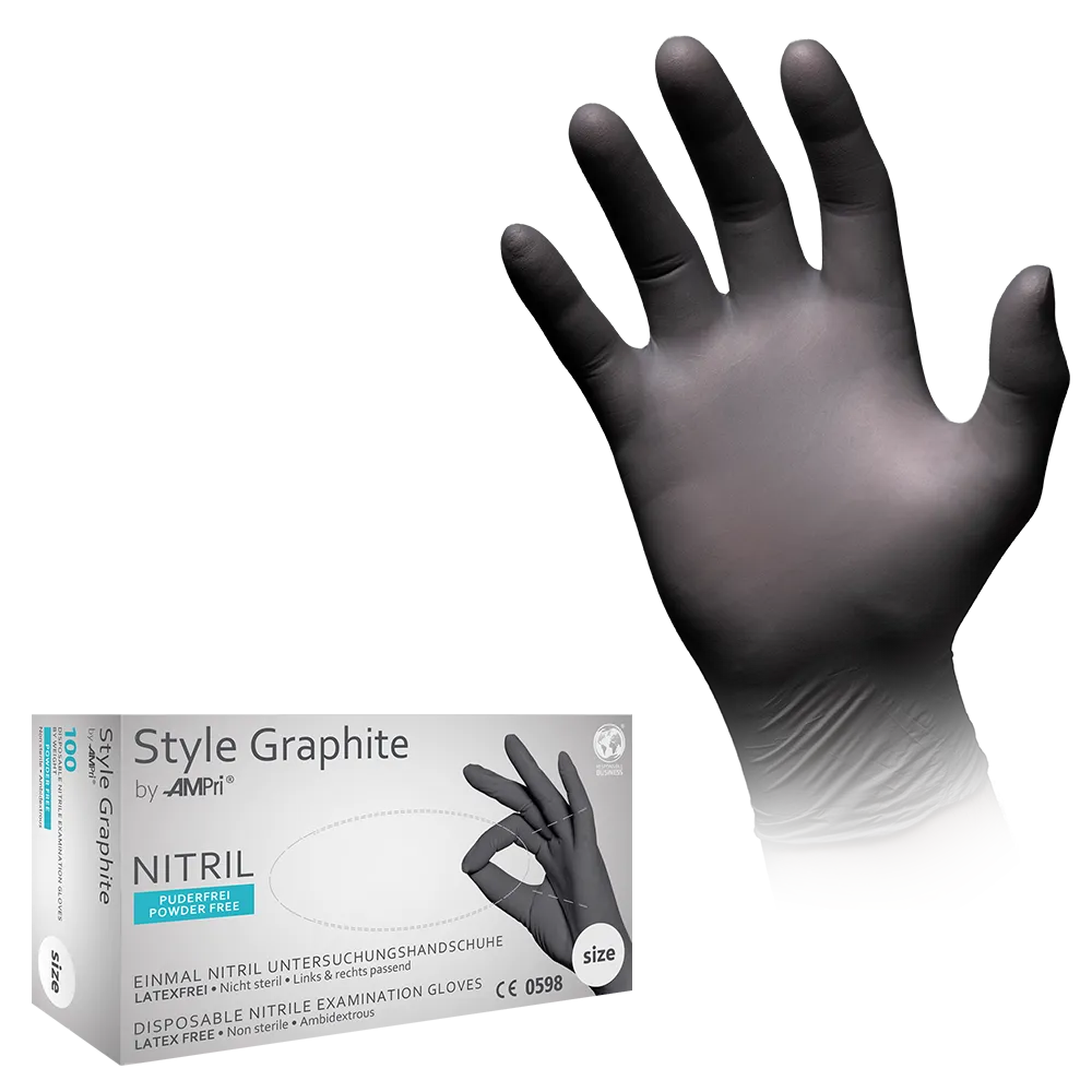 Nitrilhandschuhe, anthrazit, Größe M, puderfrei, Style GRAPHITE by Ampri