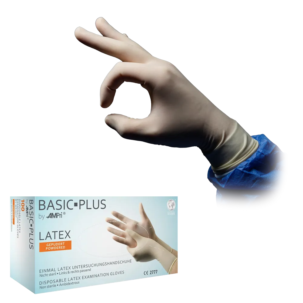Latexhandschuhe, weiß, Größe M, gepudert, Basic-Plus