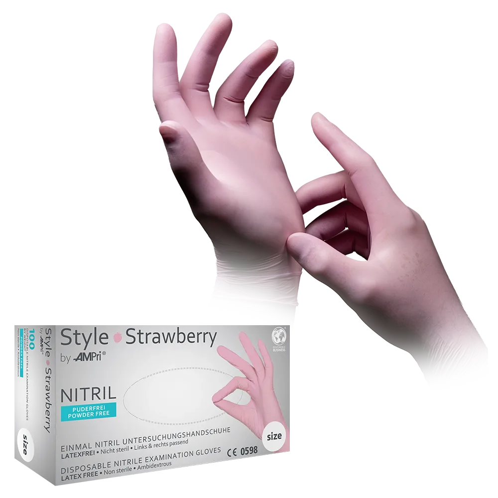 Nitrilhandschuhe, rosa, Größe L, puderfrei, Style Strawberry by Med-Comfort