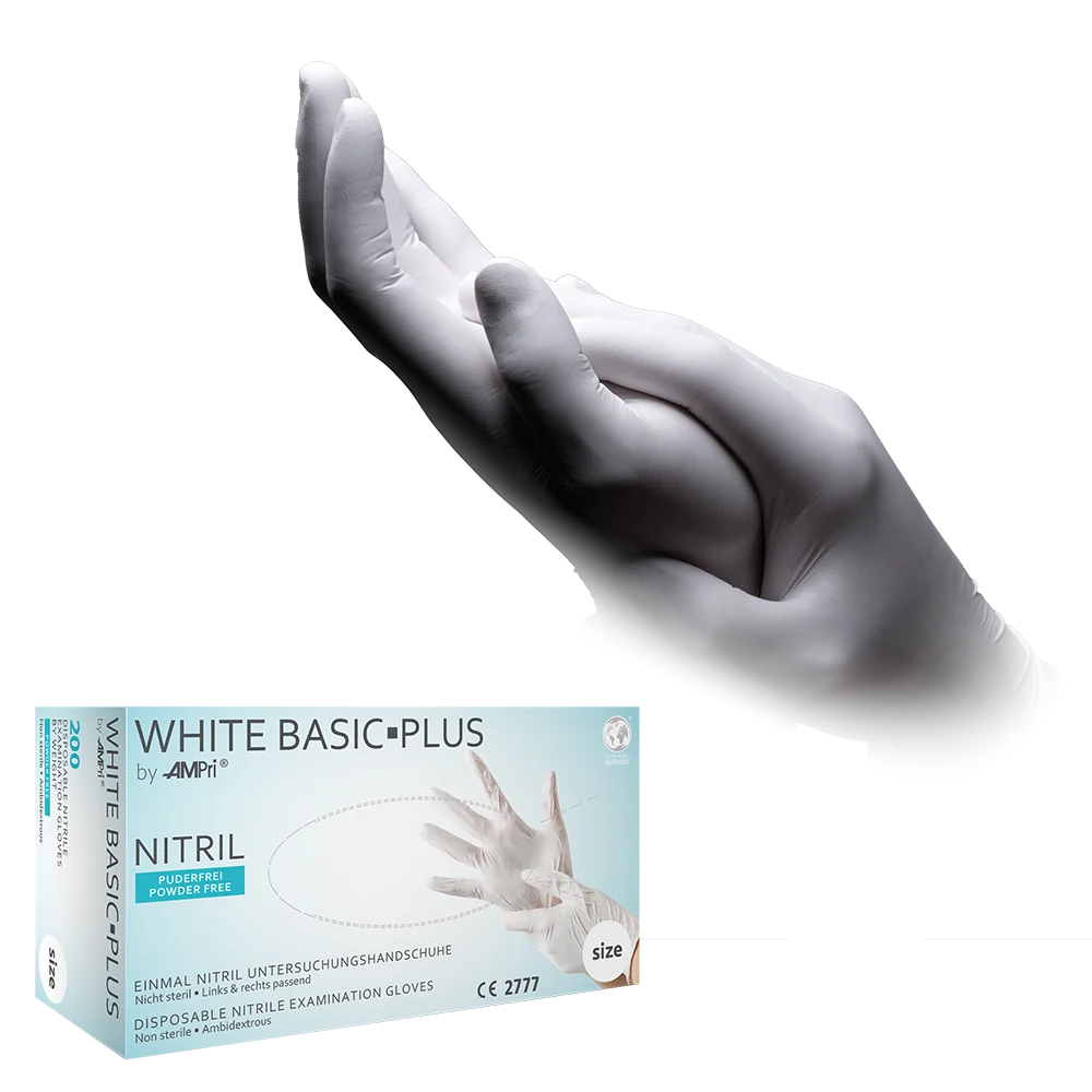 Nitrilhandschuhe, weiß, 200 Stück/Box, Größe L, puderfrei, white Basic-Plus