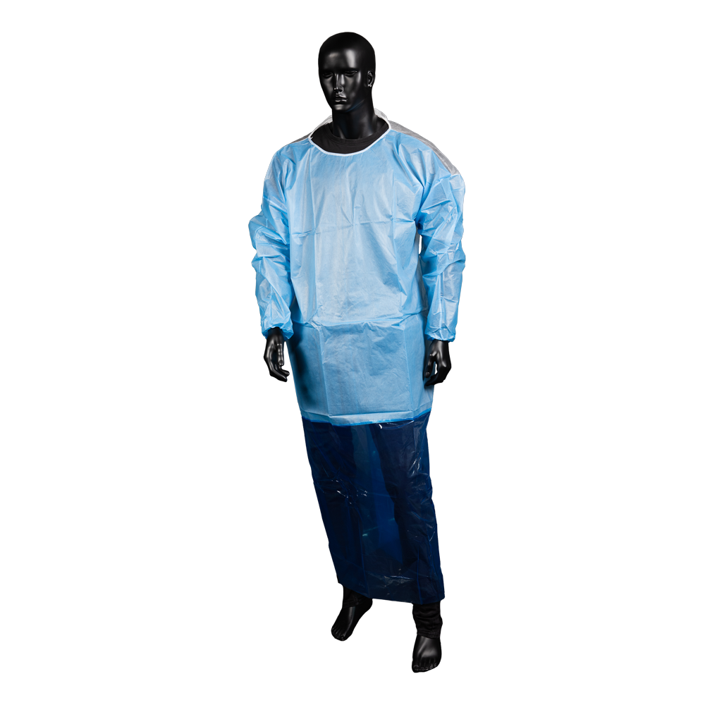 Polypropylen Vlieskittel mit angenähter Schürze, blau, Med-Comfort