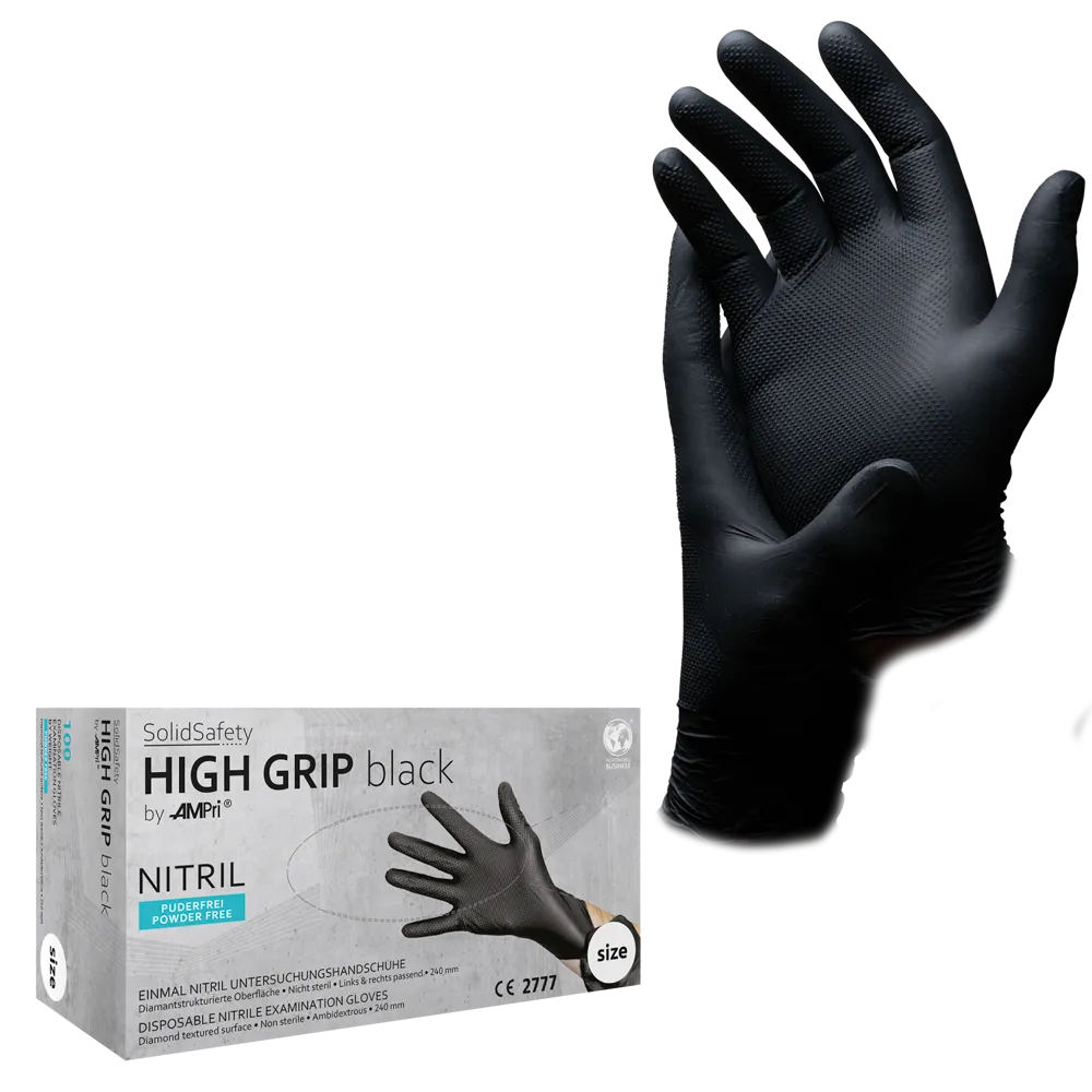 High Grip Einmalhandschuh aus Nitril, Größe XXL, schwarz, SolidSafety