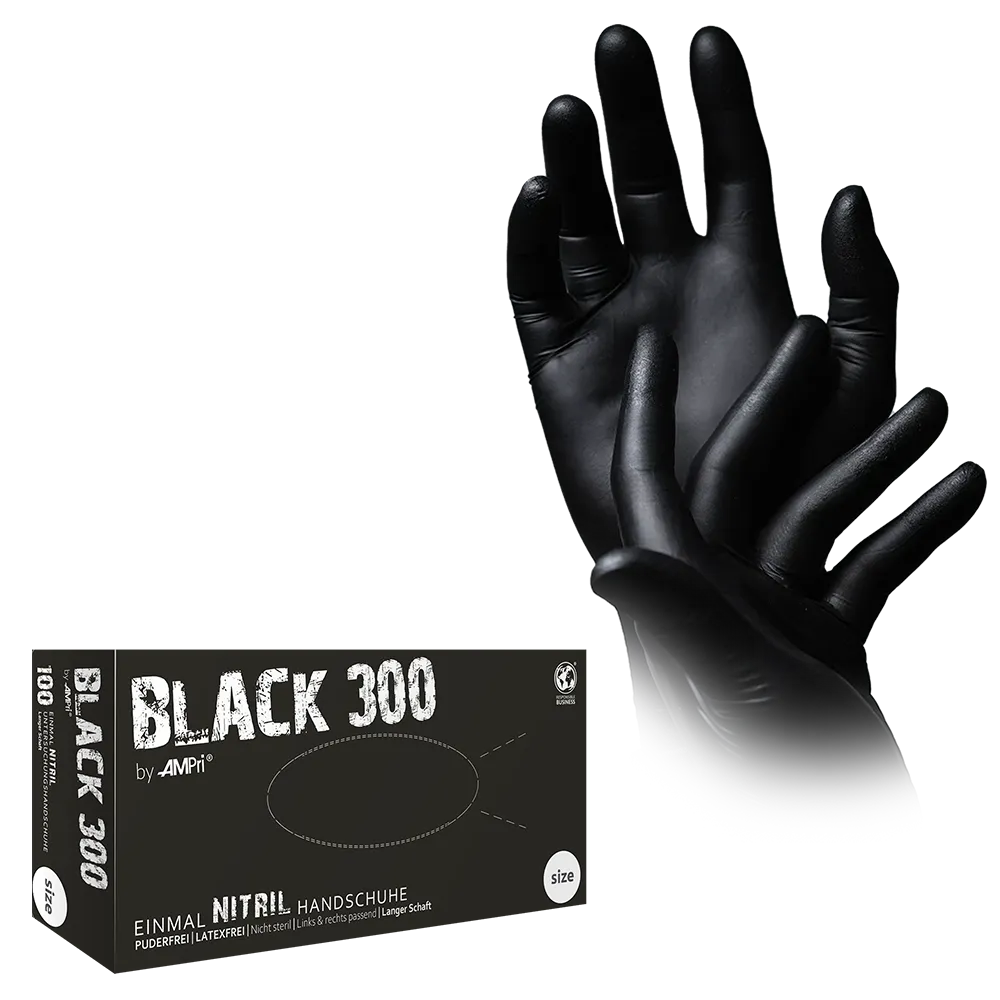 Nitrilhandschuhe mit Überlänge, schwarz, Größe XS, S, M, L, XL, puderfrei, Black 300 Nitril: Nitril Einmalhandschuhe als Schutzhandschuhe und Untersuchungshandschuhe aus farbigem Nitril kaufen.