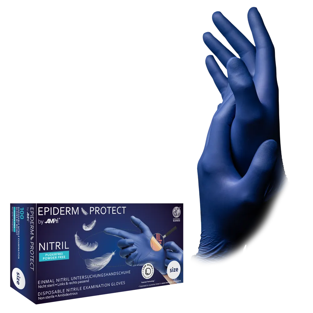 Nitrilhandschuhe, metallblau, blau, Größe M, puderfrei, Epiderm Protect by Med-Comfort