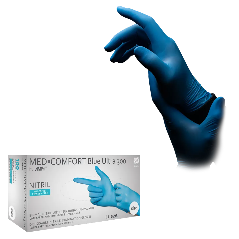 Starker und langer Nitrilhandschuh, blau, Größe S, puderfrei, Med-Comfort blue Ultra 300