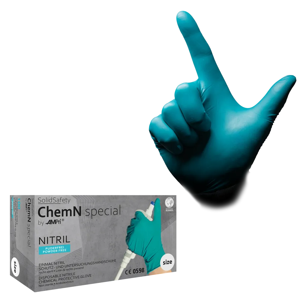 Einmalhandschuhe aus Nitril, Größe M, grün, Solidsafety Chemn Special