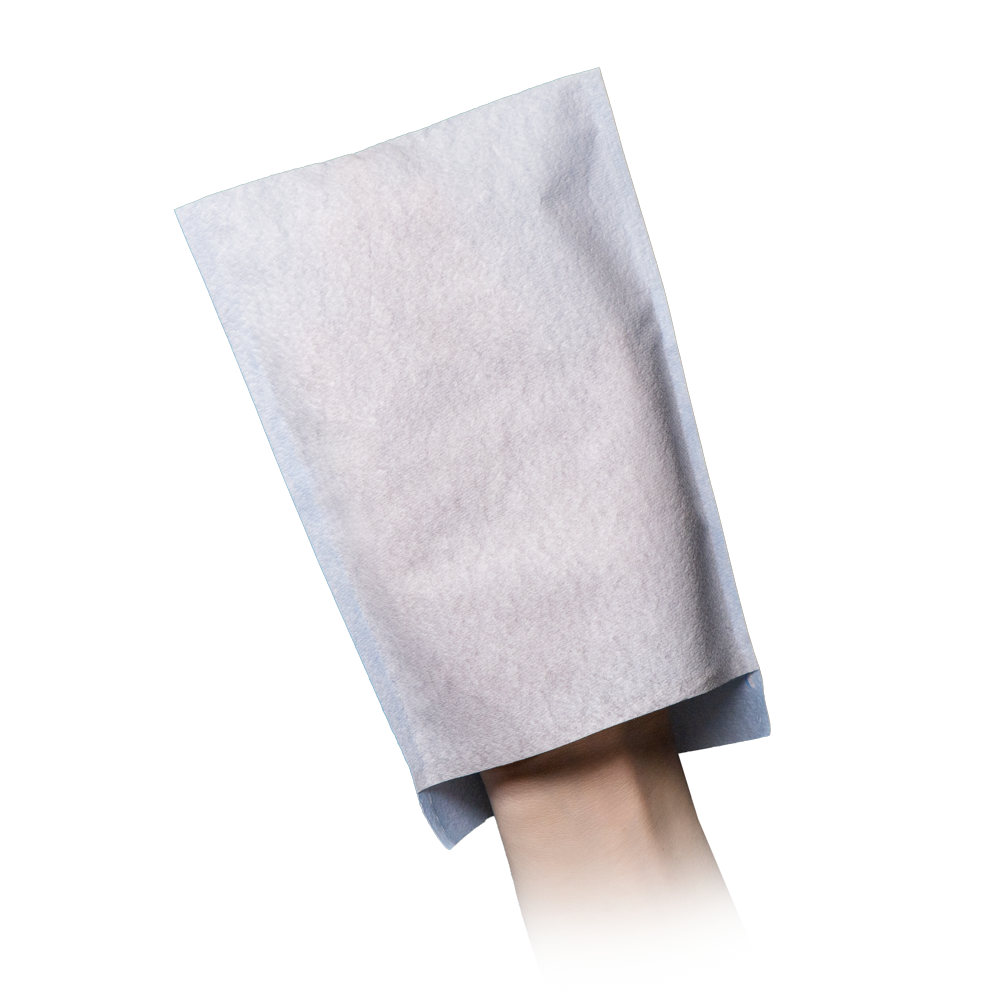 Einweg Waschhandschuh, weiß, blau, PE-Innenbeschichtung, Med-Comfort: Einmalwaschlappen mit Polyethylen Innenbeschichtung als praktischen Einwegartikel kaufen.