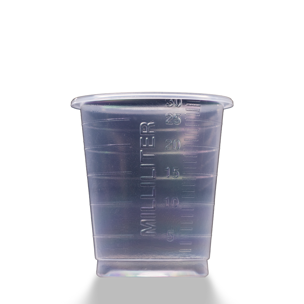 PP Eco Einmal Medizinbecher, 30 ml, graduiert, transparent, milchig, Med-Comfort Eco: nachhaltig produzierter, medizinischer Polypropylen Becher mit Messfunktion zum Dosieren von Flüssigkeiten und Verteilen von Medikamenten als Stationsbedarf kaufen.