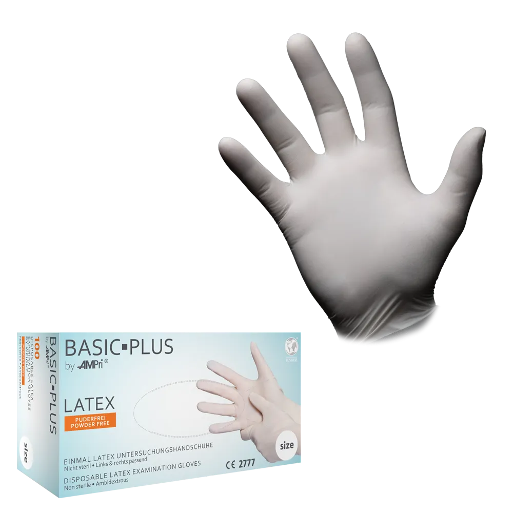 Latexhandschuhe, weiß, Größe M, puderfrei, Basic-Plus: Latex Einweghandschuhe als Untersuchungshandschuhe & Schutzhandschuhe kaufen.