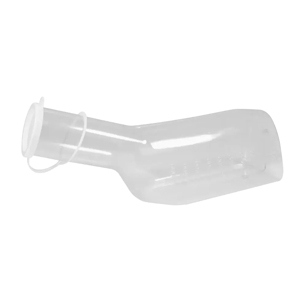 PVC Urinflasche für Männer, graduiert, 1 Liter, Farbe glasklar mit weißem PE Deckel, Top-Comfort