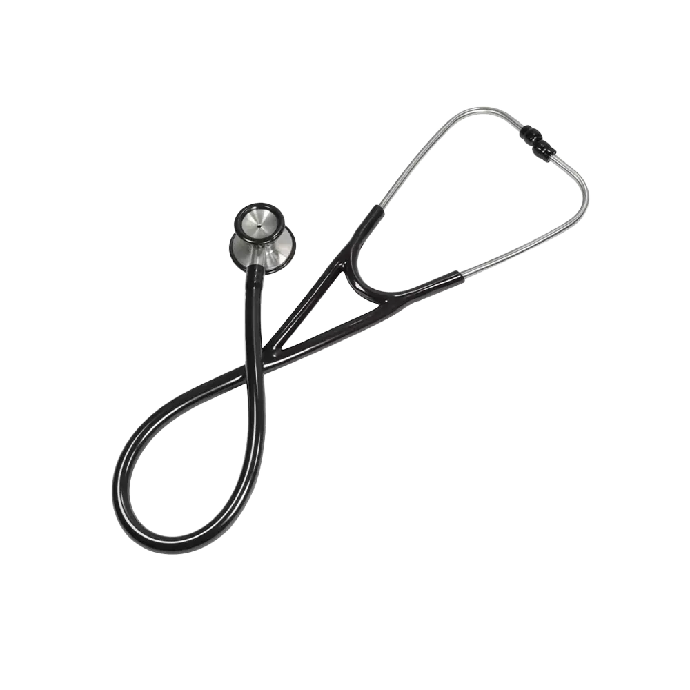 Doppelkopf Stethoskop Deluxe, Farbe schwarz, Med-Comfort: Flachkopf Stehoskop mit 56cm langem Y-Schlauch und weichen Ersatz Ohroliven mit Metallschlingen für ausgezeichnete Akustik als Stations- und Patientenbedarf kaufen.