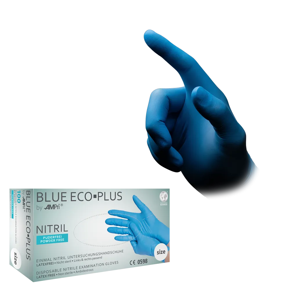 Nitrilhandschuhe, blau, Größe M, puderfrei, blue Eco-Plus: Nitril Einmalhandschuhe als Schutzhandschuhe und Untersuchungshandschuhe aus Nitril kaufen.