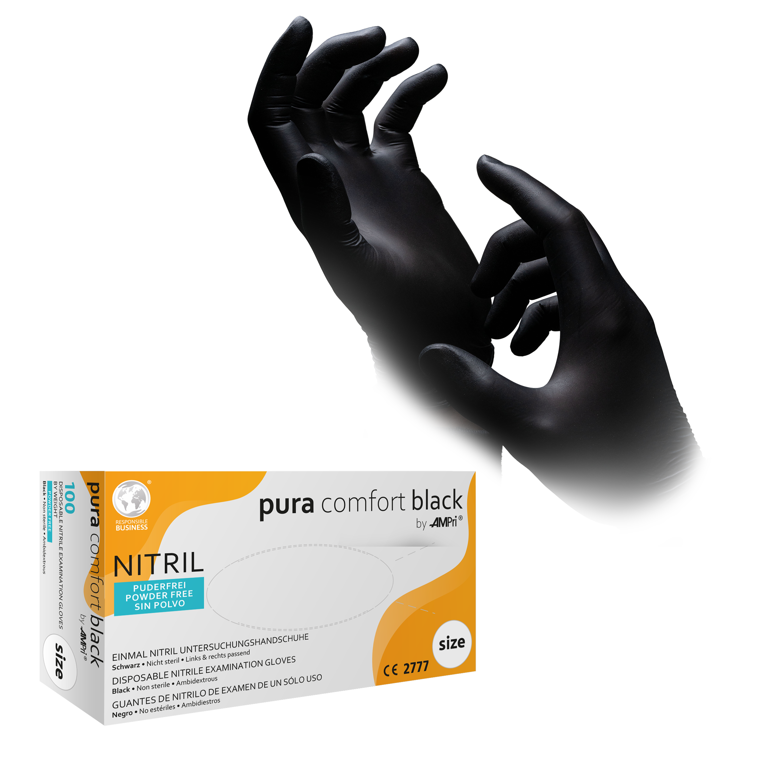 Nitrilhandschuhe, schwarz, Größe S, puderfrei, Puracomfort Black