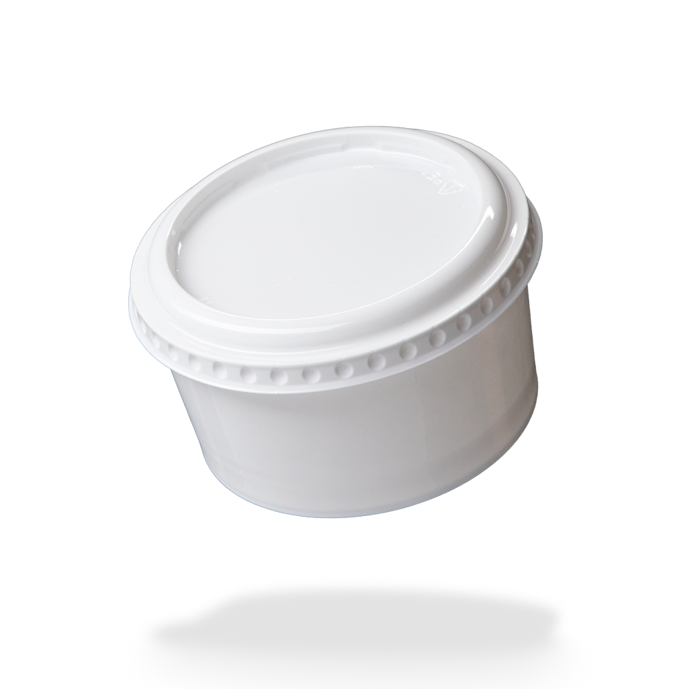 Einmal Zahnprothesenbecher mit Deckel, weiß, Füllmenge 250 ml: Einweg Zahnprothesenbecher mit Deckel als Praxisbedarf kaufen.