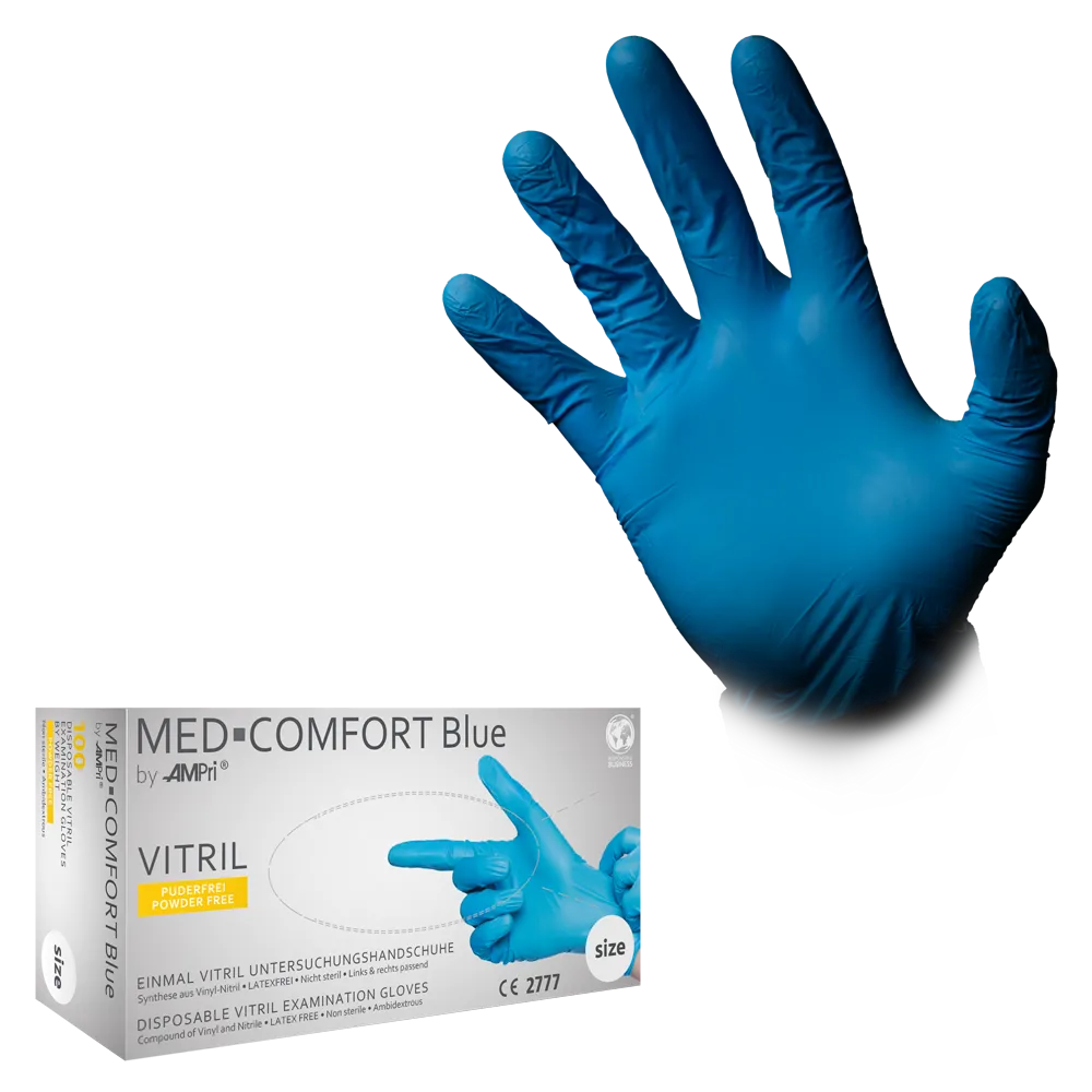 Vitrilhandschuhe, blau, Größe M, puderfrei, Med-Comfort blue Vitril: Vitril Einmalhandschuhe & Schutzhandschuhe als PSA kaufen.