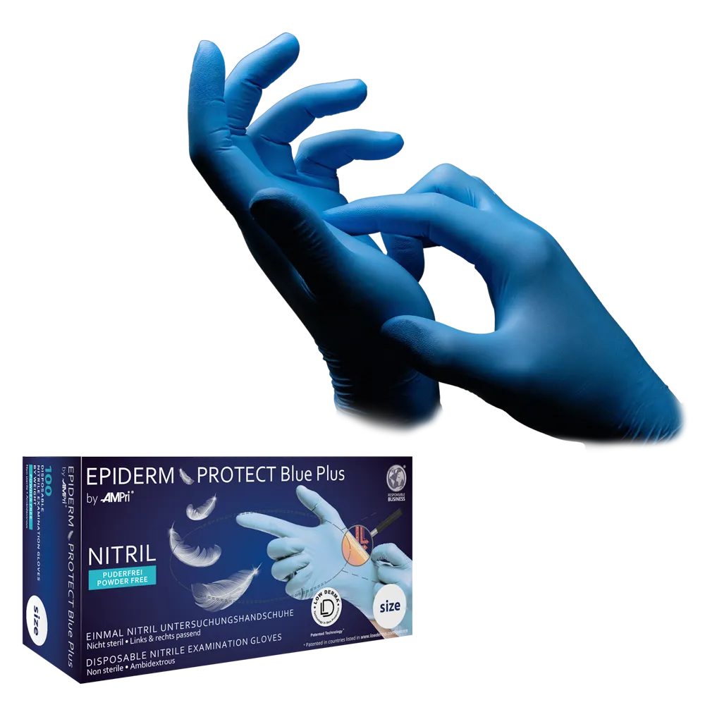 Nitrilhandschuhe, hellblau, blau, Größe S, puderfrei, Epiderm Protect Blue Plus by Med-Comfort
