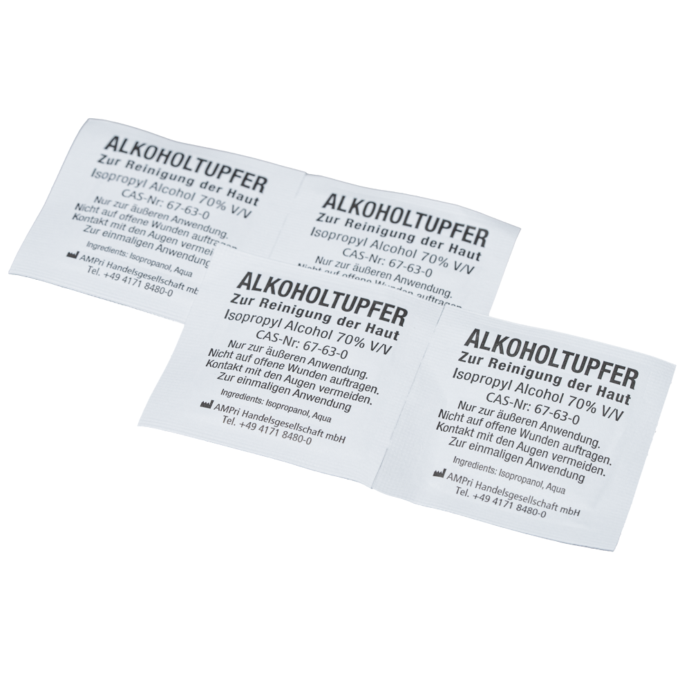 PP Viskose Alkoholtupfer, weiß, 6,5 x 3 cm - gefaltet auf 3,2 x 3 cm, Clean-Comfort