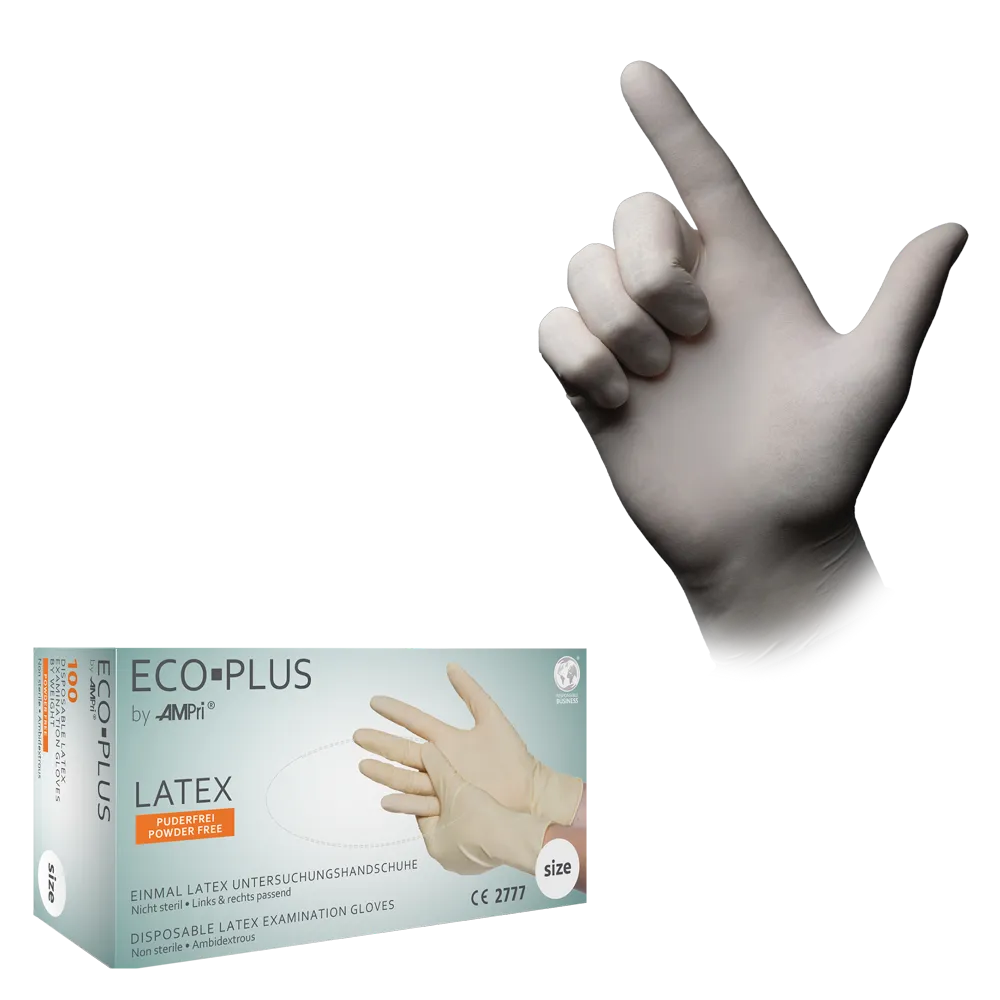 Latexhandschuhe, weiß, Größe M, puderfrei, Eco-Plus: Latex 