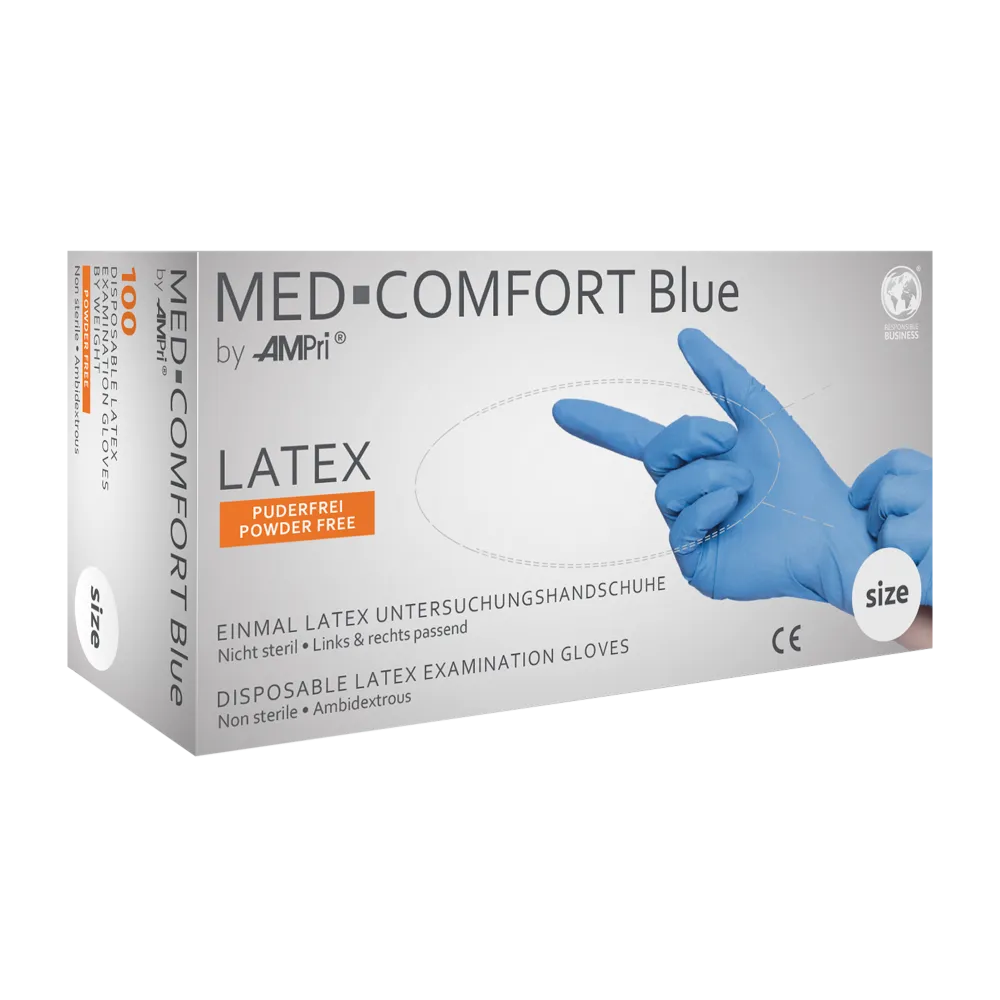 Latexhandschuhe, blau, Größe M, puderfrei, Med-Comfort blue  