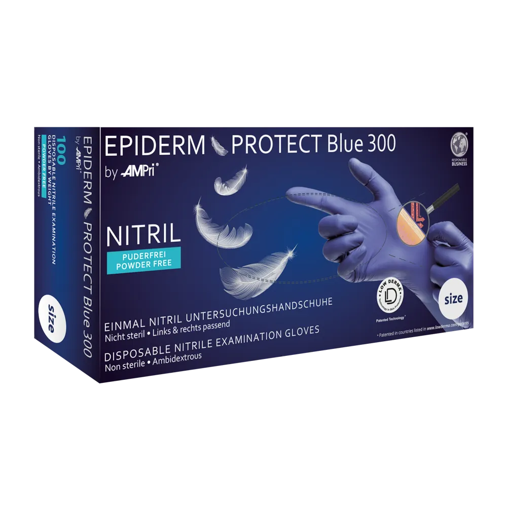 Nitrilhandschuhe, blau, Größe M, puderfrei, Epiderm Protect Blue  