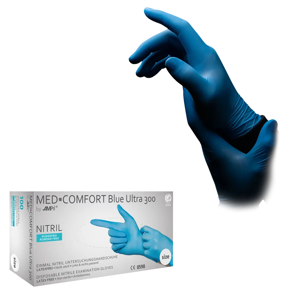 Starker und langer Nitrilhandschuh, blau, Größe M, puderfrei, Med  