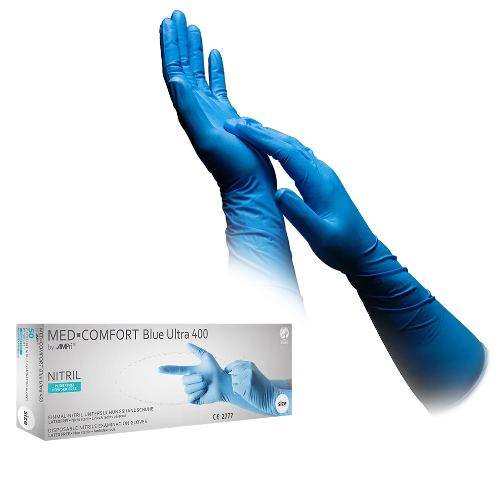 Nitrilhandschuhe, blau, Größe XL, puderfrei, Med-Comfort Ultra 400  