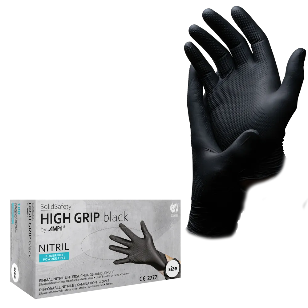 High Grip Einmalhandschuh aus Nitril GroBe XXL schwarz SolidSafety extra griffigen und chemikalienbestandigen Arbeitsschutzhandschuh aus Nitril und fur den Lebensmittelbereich geeignet als PSA kaufen....