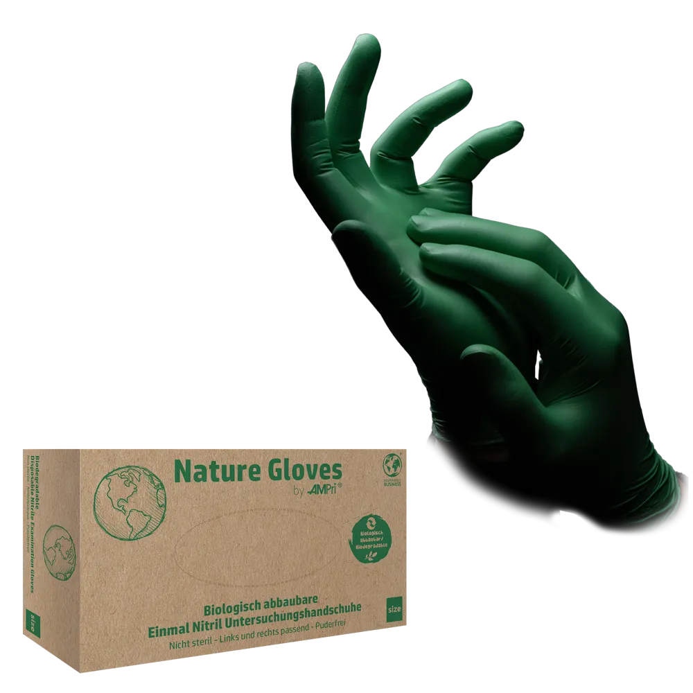Nitrilhandschuhe, grün, Größe M, puderfrei, Nature Gloves by Med