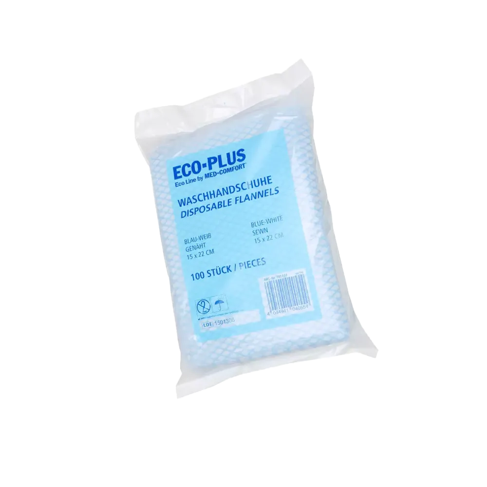 Einweg Waschhandschuh, weiß, blau Vlies, Eco-Plus 