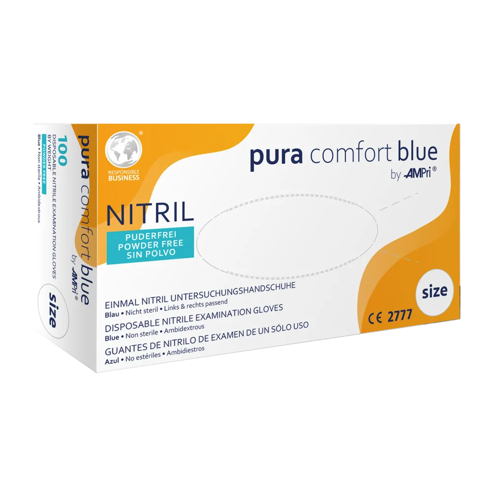 Nitrilhandschuhe, blau, Größe M, puderfrei, Puracomfort blue 